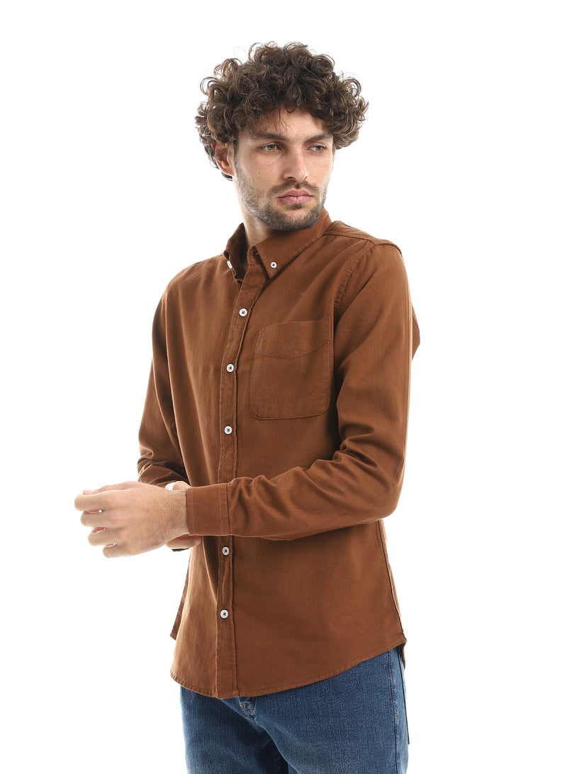 Andora Fitted Gabardine Casual Shirt_Brown - Image 2